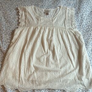 Knox Rose top, cream with floral eyelet pattern